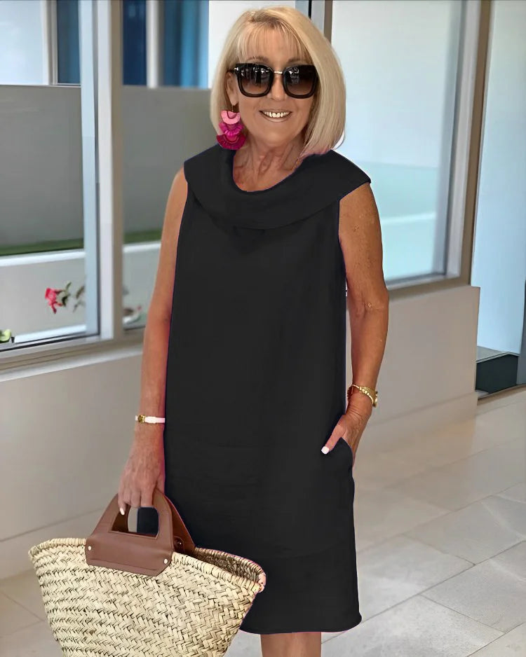 Agate | Sleeveless Sheath Dress with Round Collar