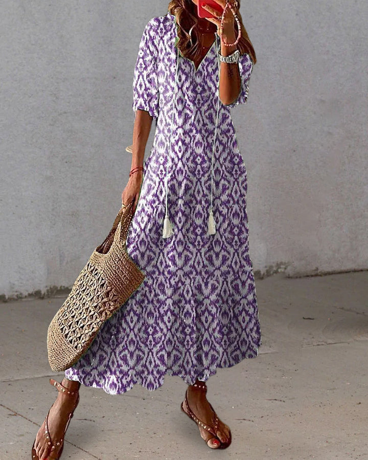 Sophia - Robe d'Été Vintage Boho à Col V
