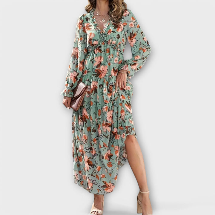 Elle | Robe Maxi à Fleurs avec Col en V
