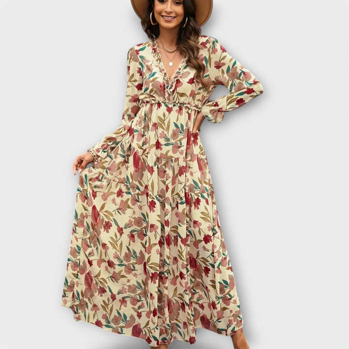 Elle | Robe Maxi à Fleurs avec Col en V