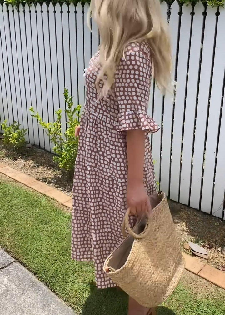 Zora | Robe Midi à Manches Courtes Sable