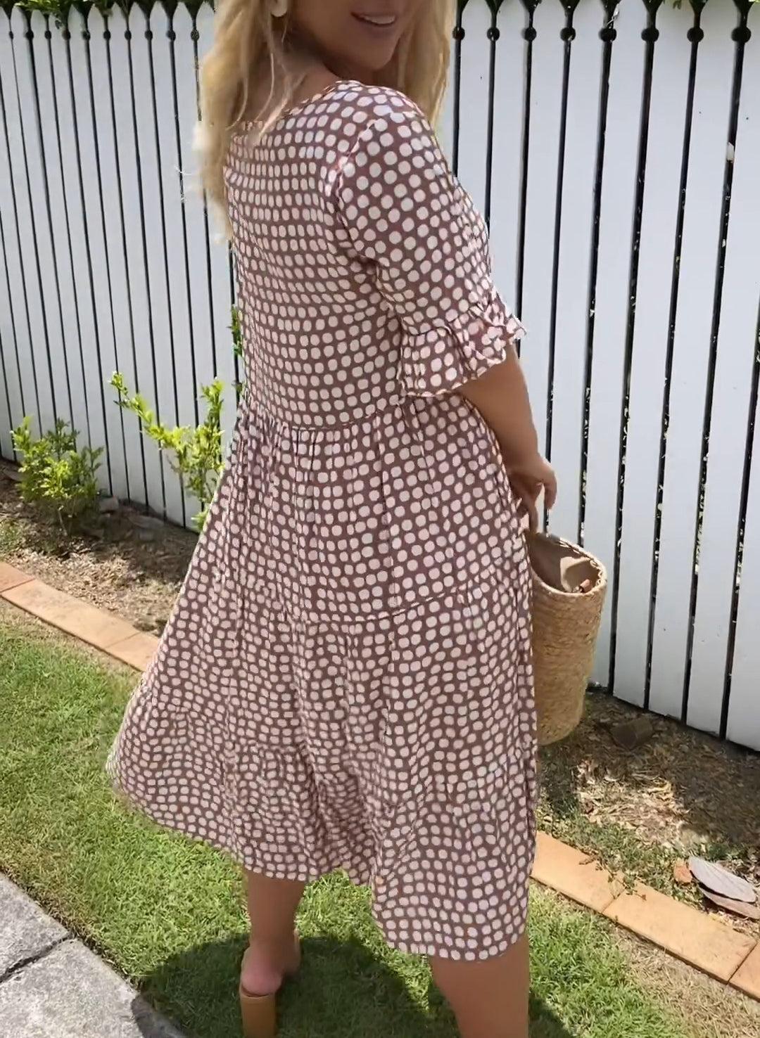 Zora | Robe Midi à Manches Courtes Sable