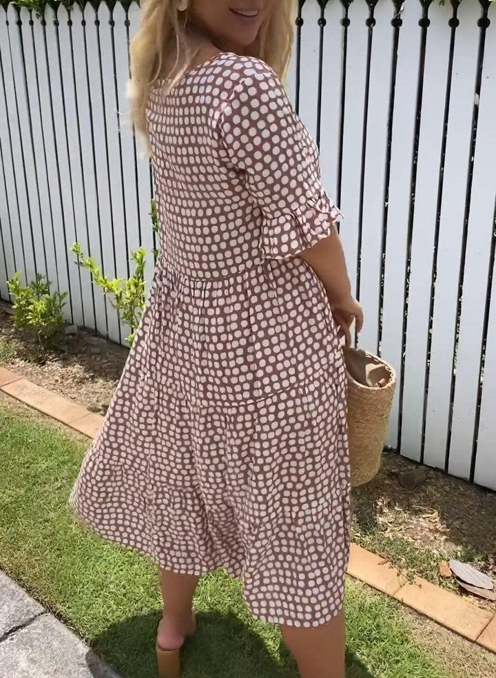 Zora | Robe Midi à Manches Courtes Sable