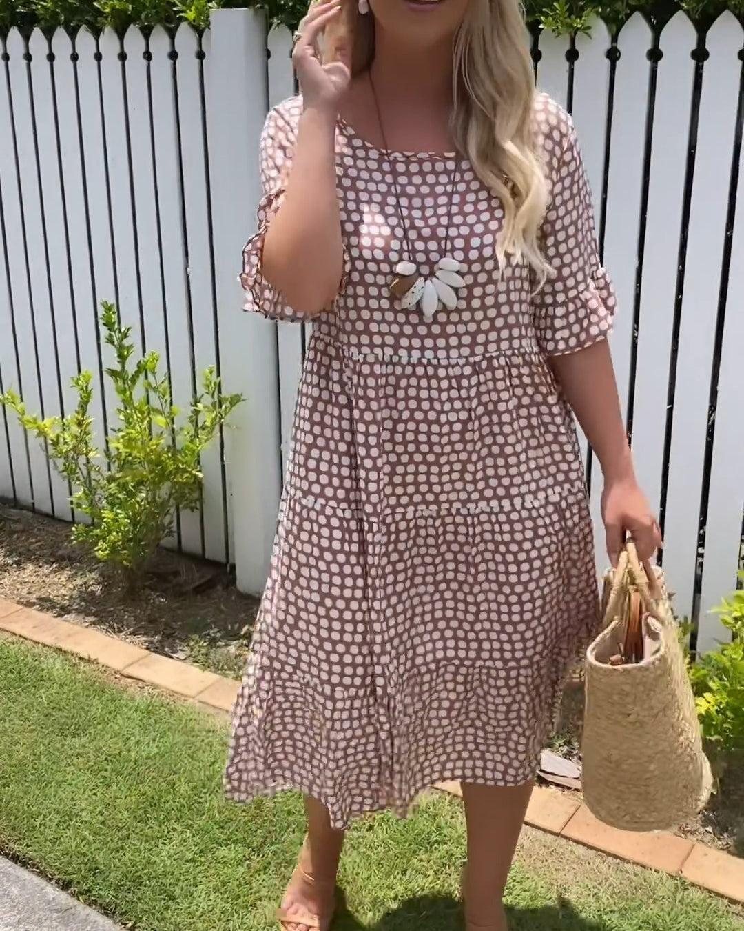 Zora | Robe Midi à Manches Courtes Sable
