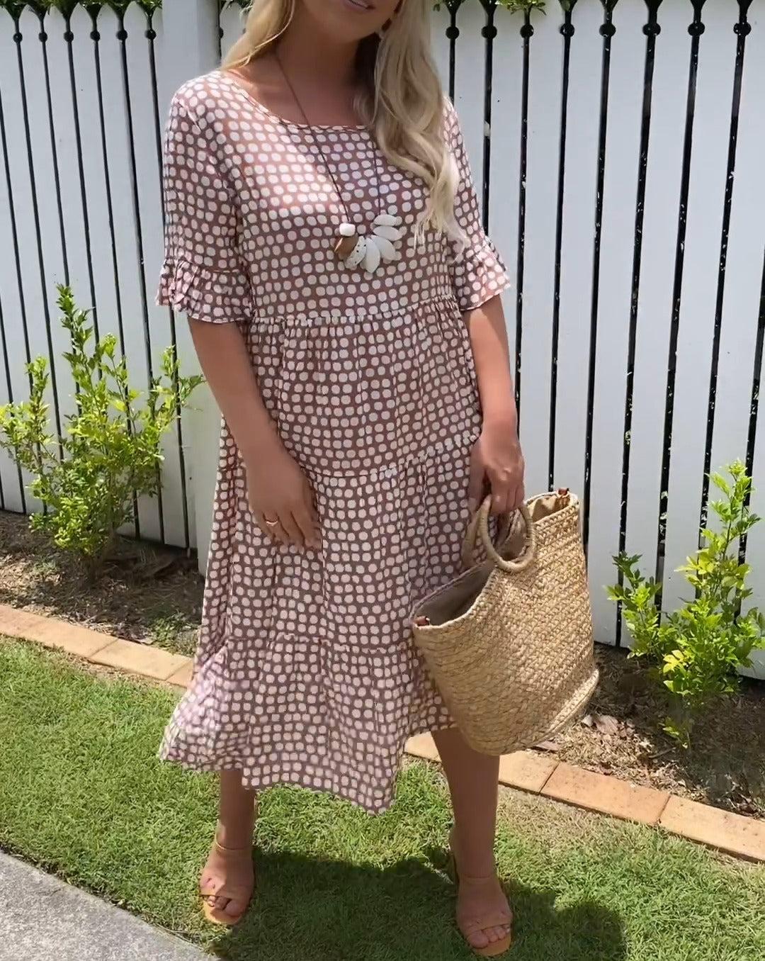 Zora | Robe Midi à Manches Courtes Sable