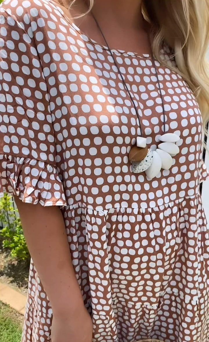 Zora | Robe Midi à Manches Courtes Sable