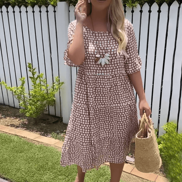 Zora | Robe Midi à Manches Courtes Sable
