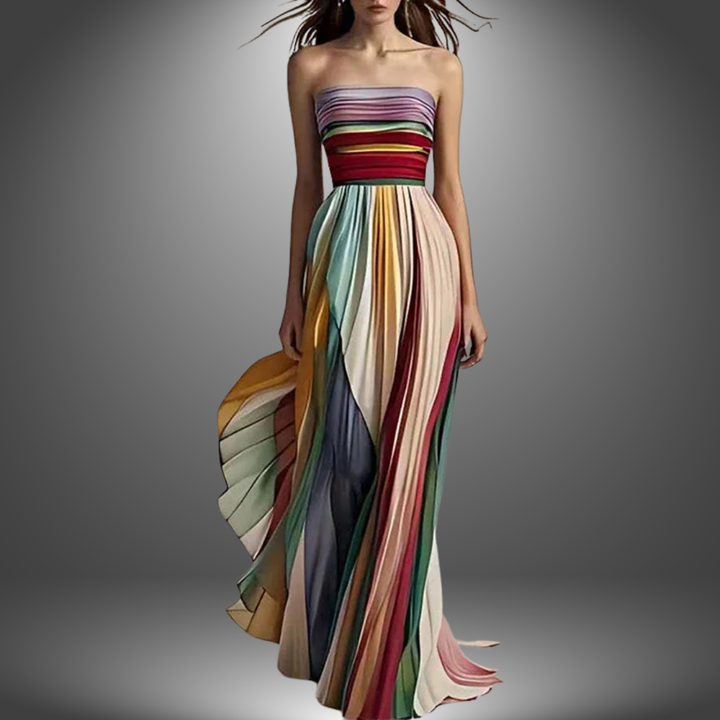 Abigail | Sans Manches Maxi Robe Plissée Colorée
