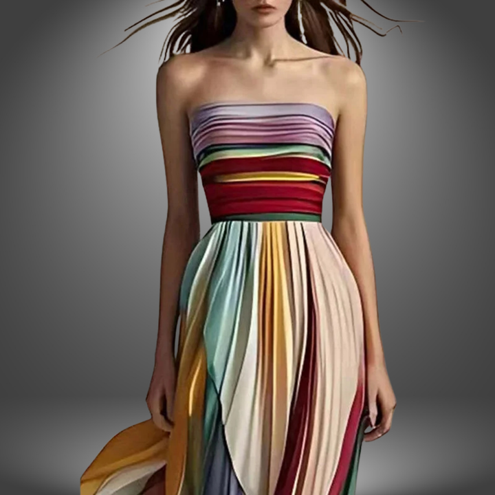 Abigail | Sans Manches Maxi Robe Plissée Colorée
