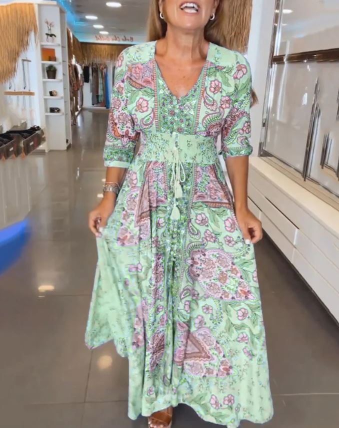 V-Neck 3/4 Sleeve Holiday Dress