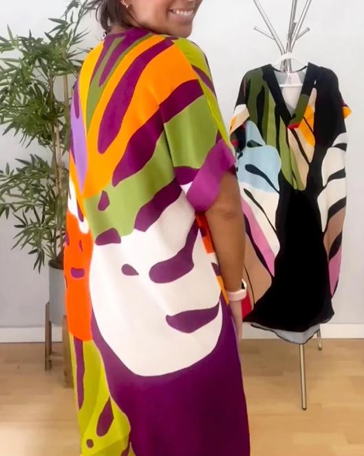 Vibrant Leaf Print Casual Dress
