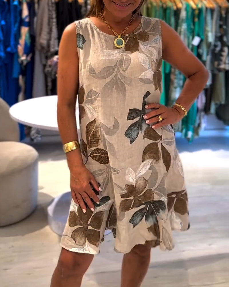 Sophia™ - Robe sans manches à imprimé et col rond