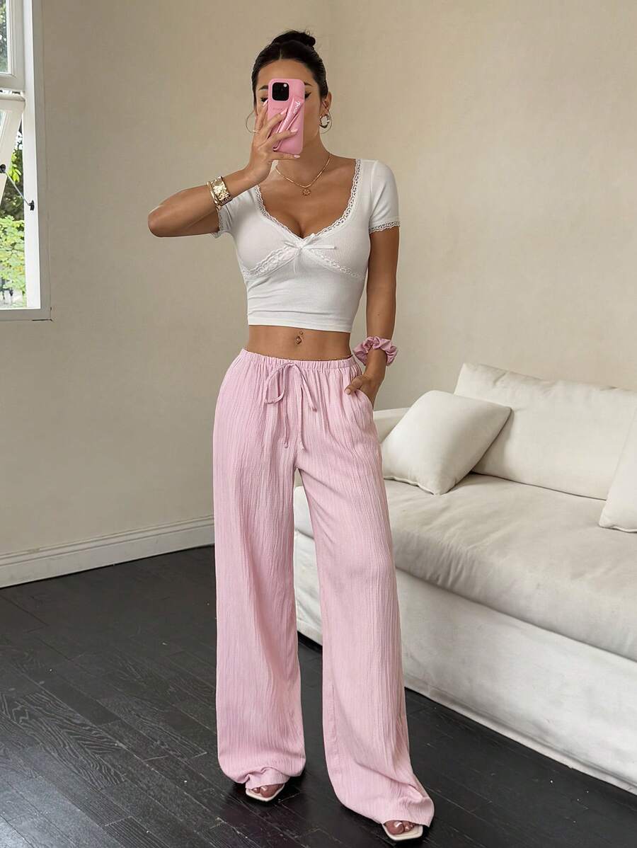 Flirla Casual | Pantalons Amples Unis Polyvalents