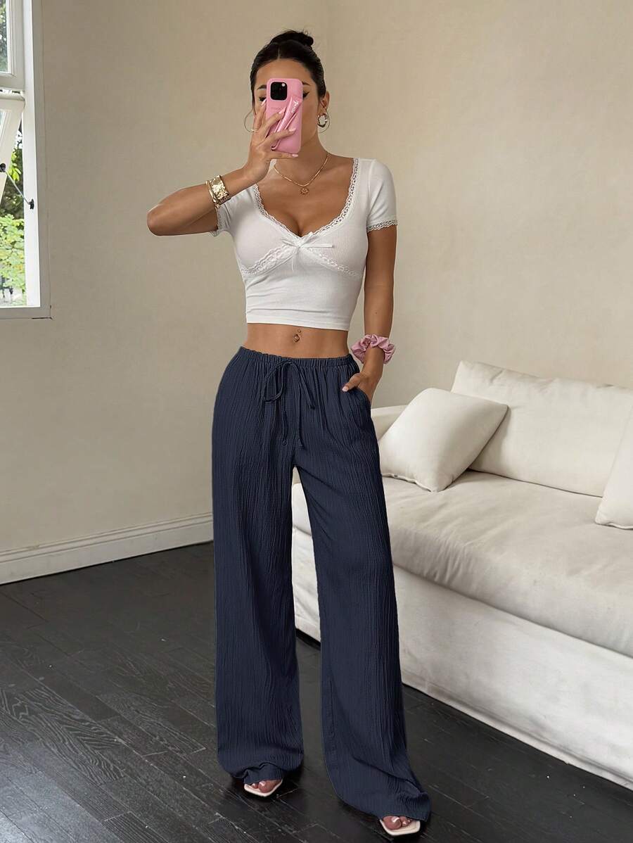 Flirla Casual | Pantalons Amples Unis Polyvalents