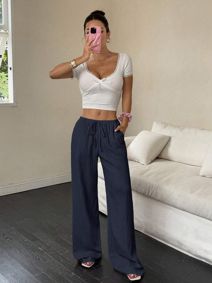 Flirla Casual | Pantalons Amples Unis Polyvalents