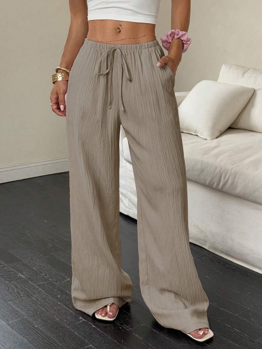 Flirla Casual | Pantalons Amples Unis Polyvalents