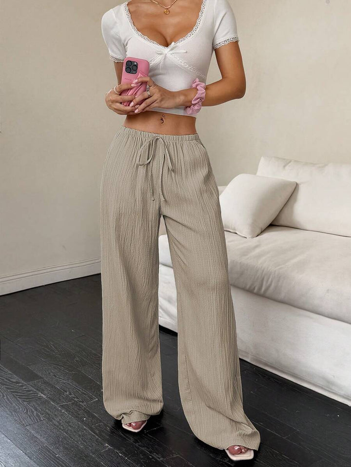 Flirla Casual | Pantalons Amples Unis Polyvalents