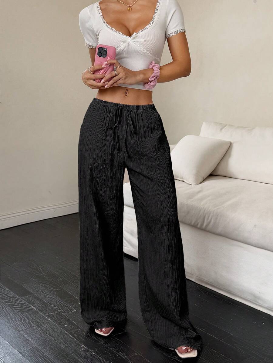 Flirla Casual | Pantalons Amples Unis Polyvalents