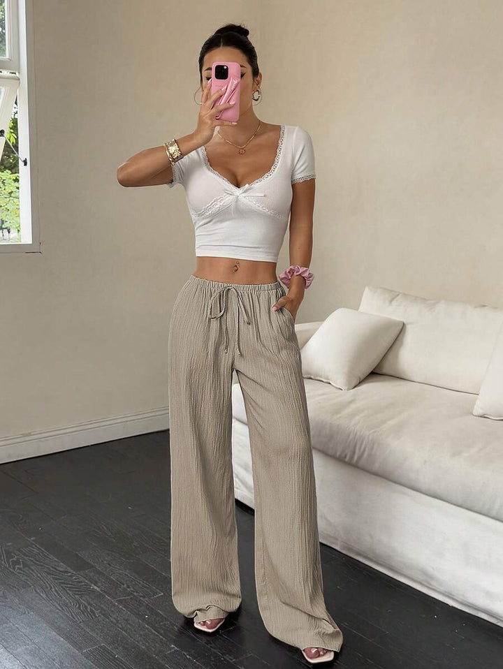 Flirla Casual | Pantalons Amples Unis Polyvalents