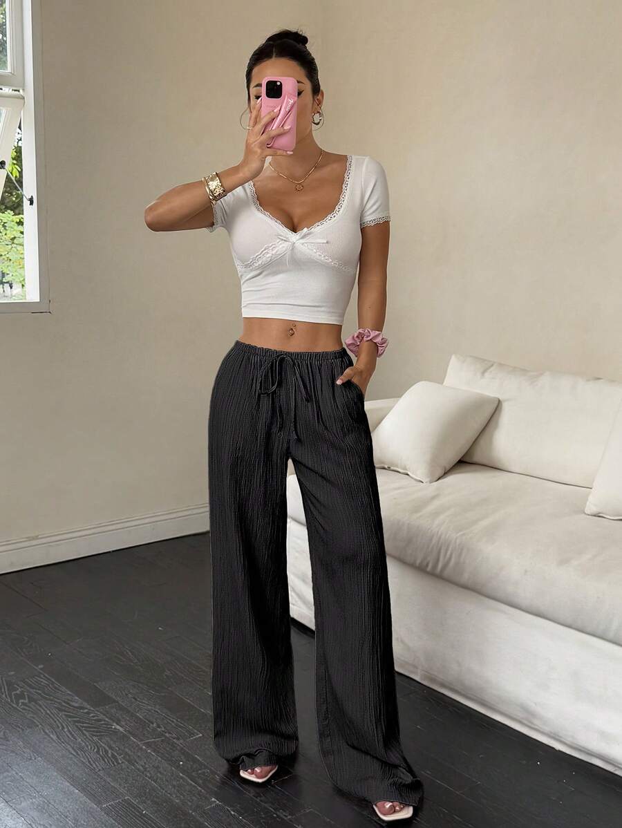 Flirla Casual | Pantalons Amples Unis Polyvalents