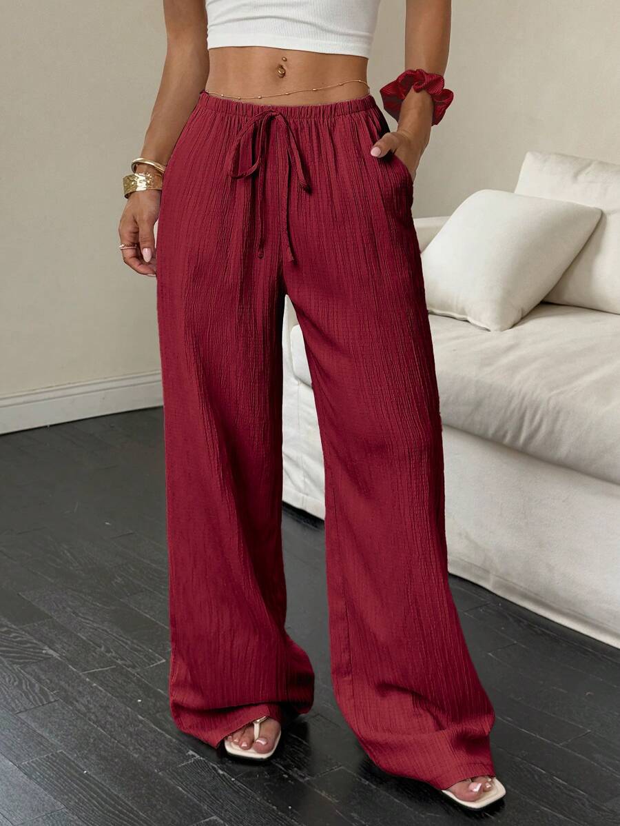 Flirla Casual | Pantalons Amples Unis Polyvalents