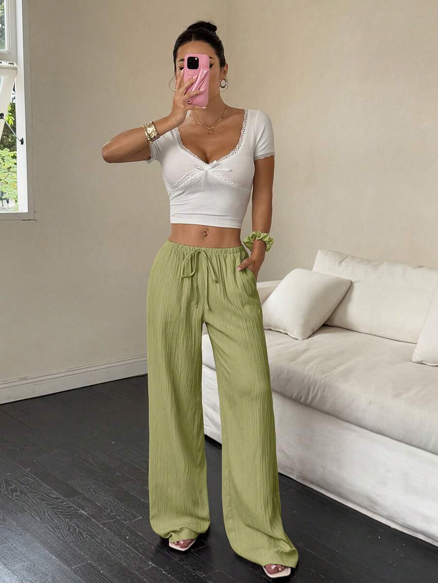 Flirla Casual | Pantalons Amples Unis Polyvalents