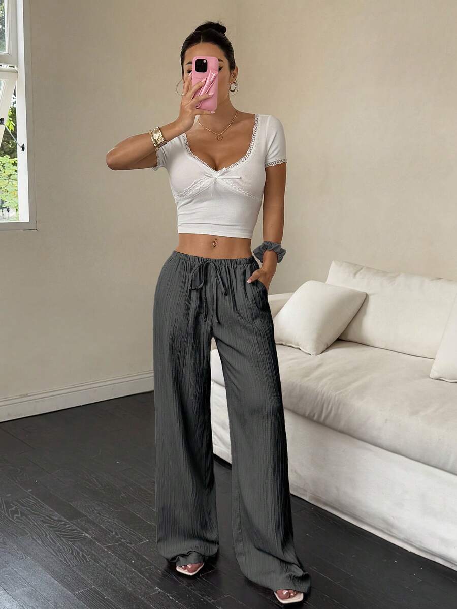 Flirla Casual | Pantalons Amples Unis Polyvalents