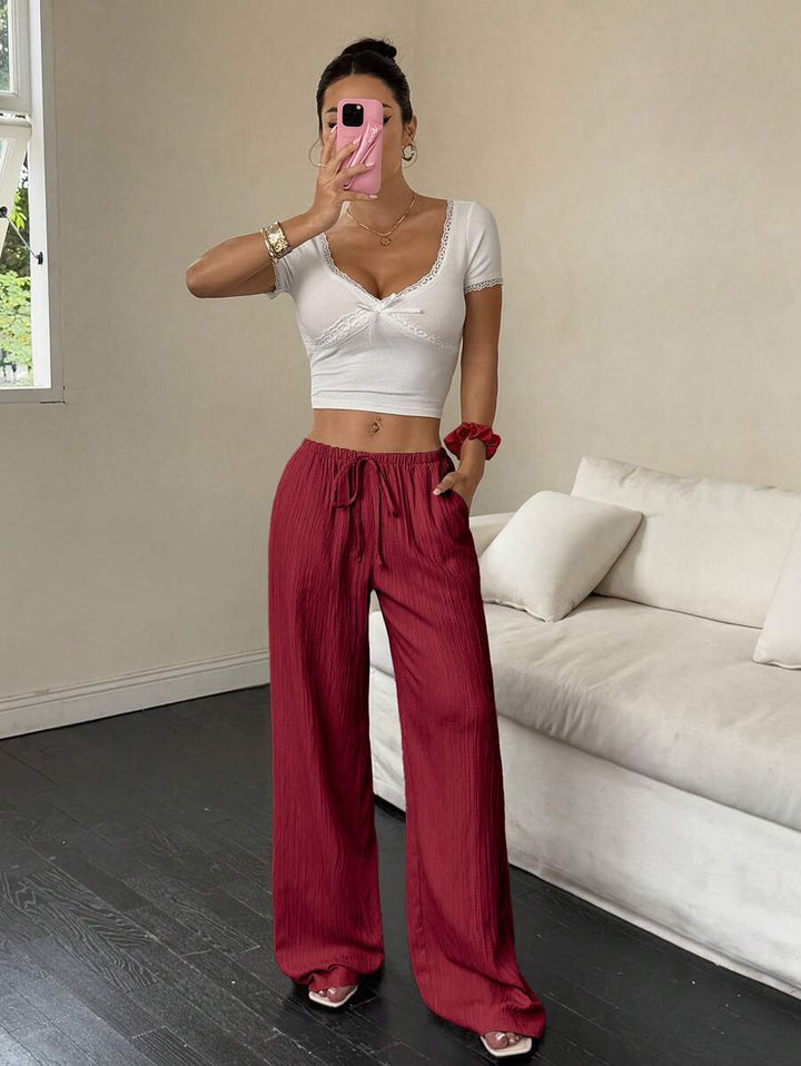 Flirla Casual | Pantalons Amples Unis Polyvalents