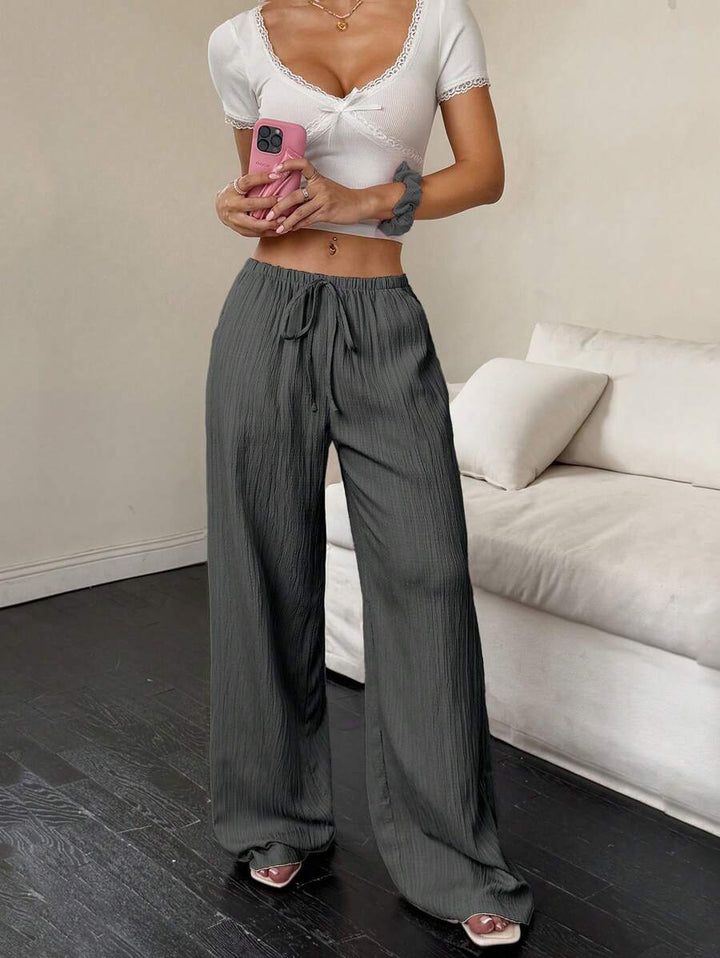 Flirla Casual | Pantalons Amples Unis Polyvalents