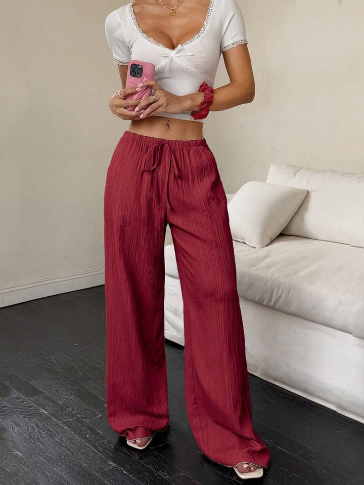Flirla Casual | Pantalons Amples Unis Polyvalents