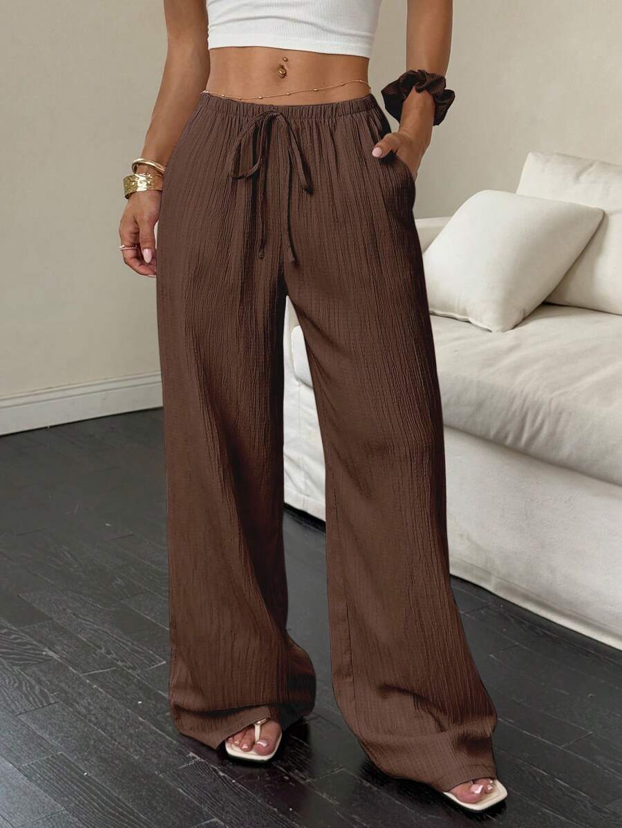 Flirla Casual | Pantalons Amples Unis Polyvalents