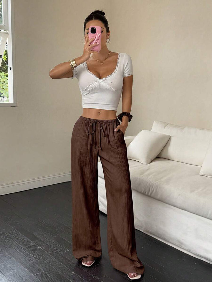 Flirla Casual | Pantalons Amples Unis Polyvalents