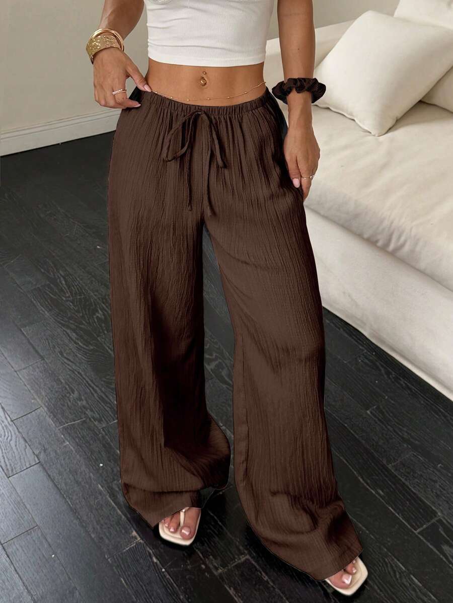 Flirla Casual | Pantalons Amples Unis Polyvalents