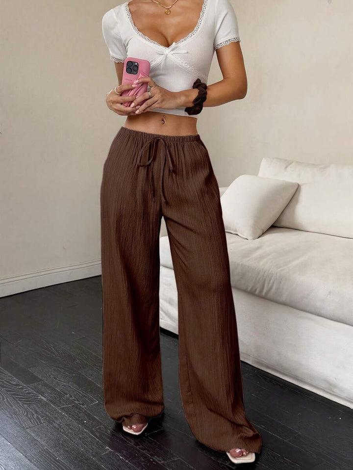 Flirla Casual | Pantalons Amples Unis Polyvalents