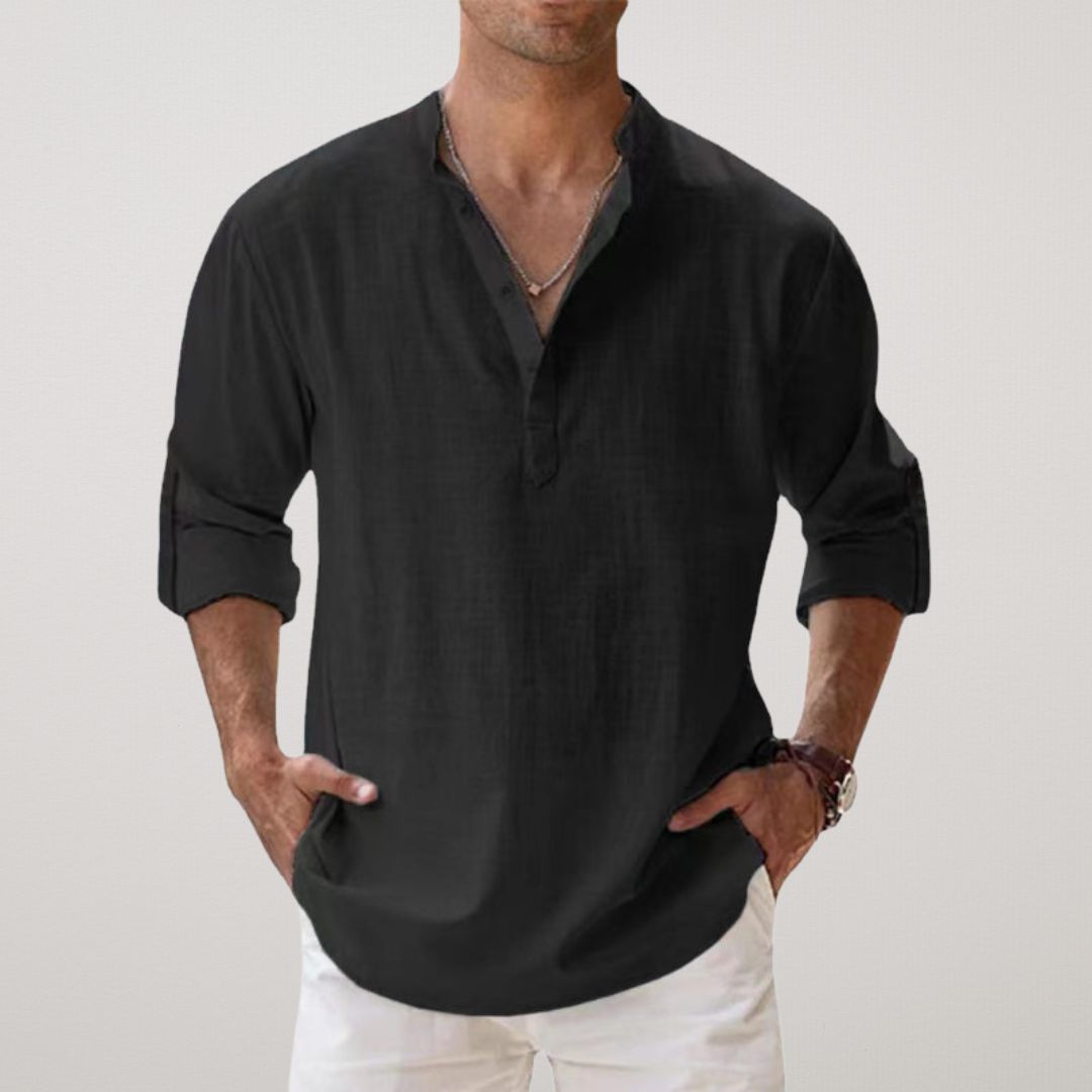 TOBE™ - Cotton Henley Shirt with Linen-Like Texture