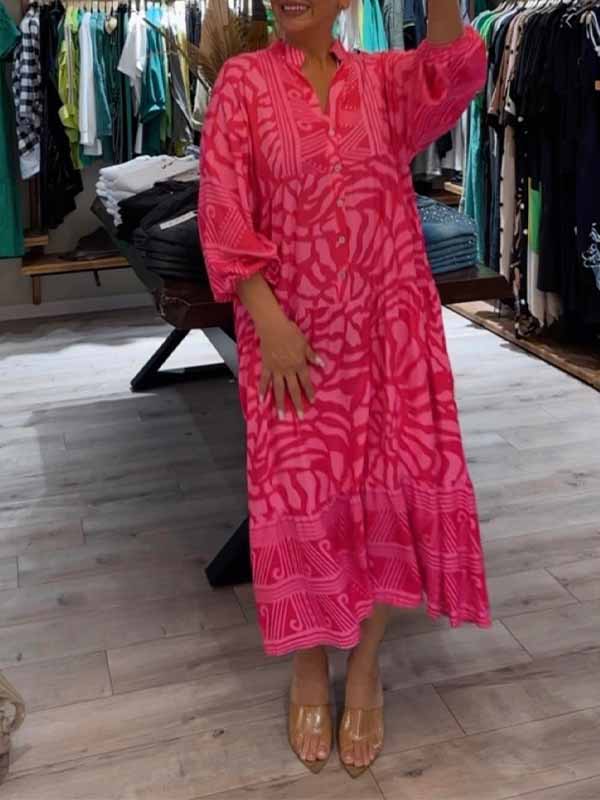 Elka™ - Women's Printed Loose V-Neck Dress