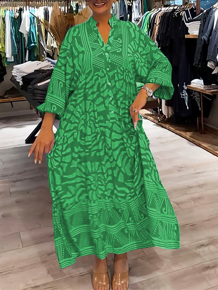 Elka™ - Women's Printed Loose V-Neck Dress
