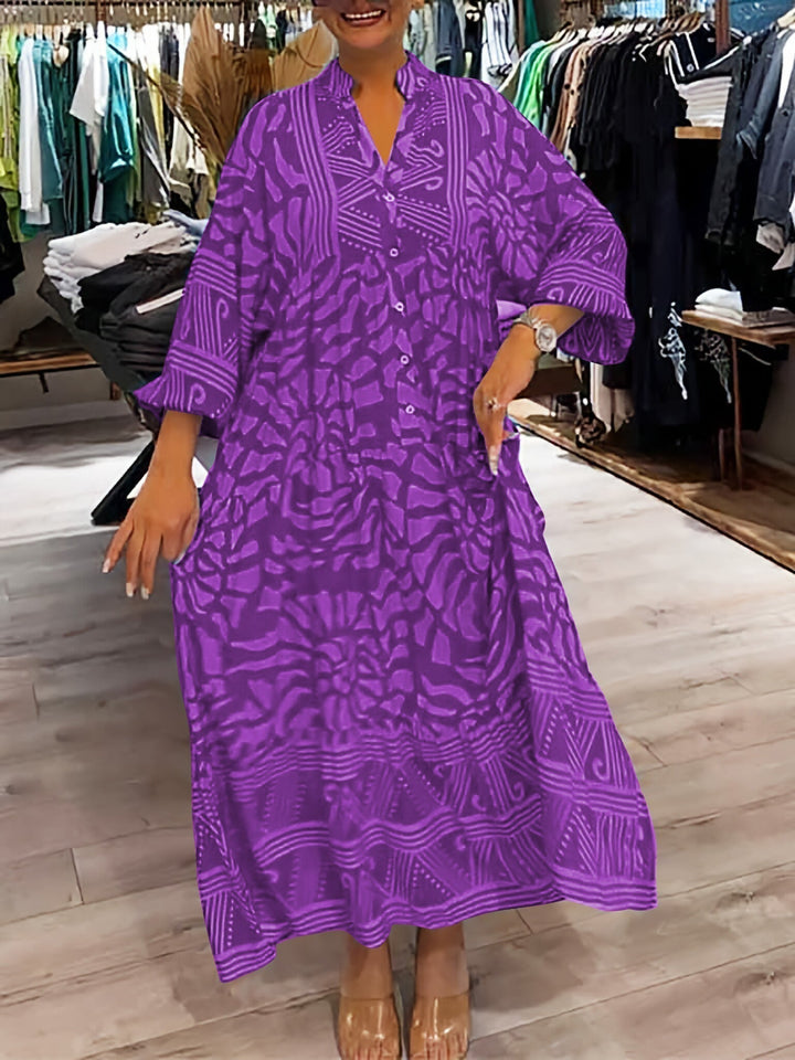 Elka™ - Women's Printed Loose V-Neck Dress