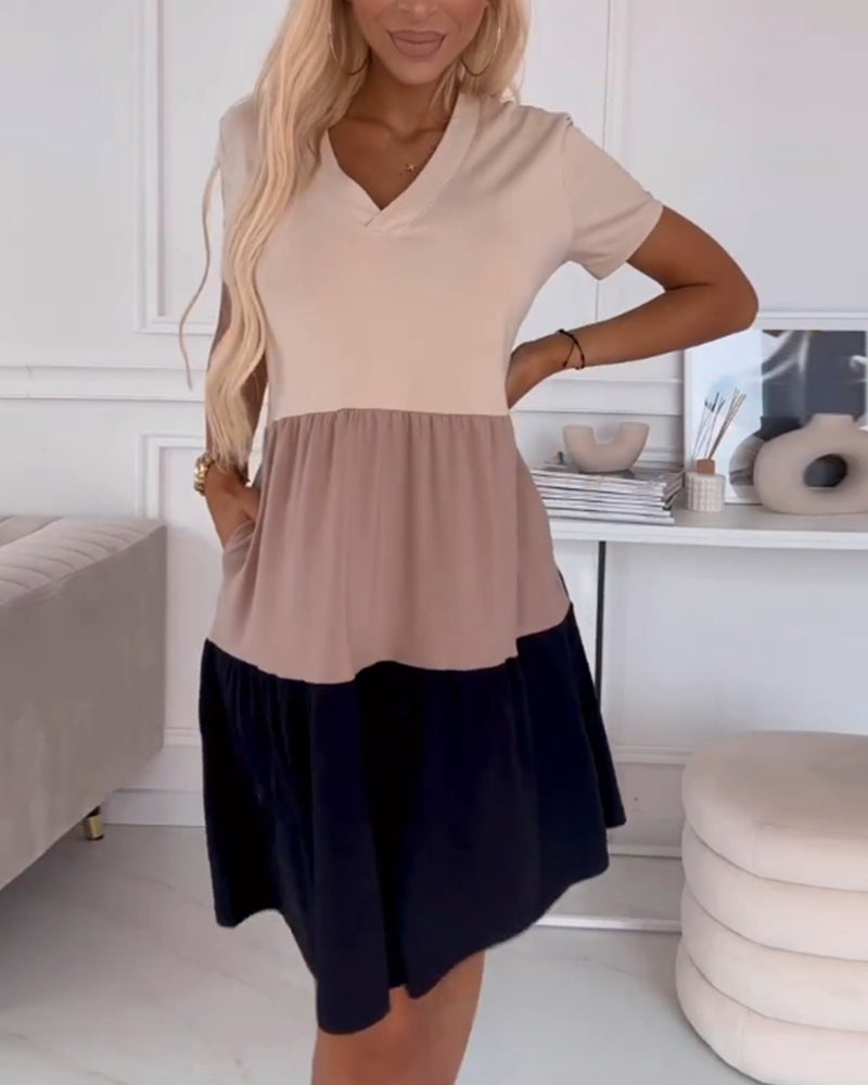 Alva | Short Sleeve Colour Block Casual Dress