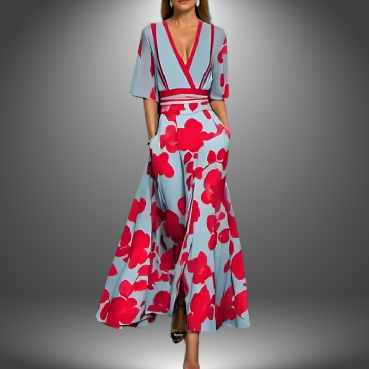 Alexa | Chic Floral Maxi Robe avec Décolleté en V