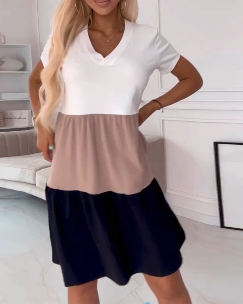 Alva | Short Sleeve Colour Block Casual Dress