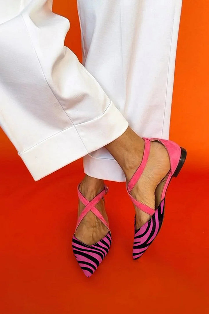Zebra Print Pointed Ballerina Flats