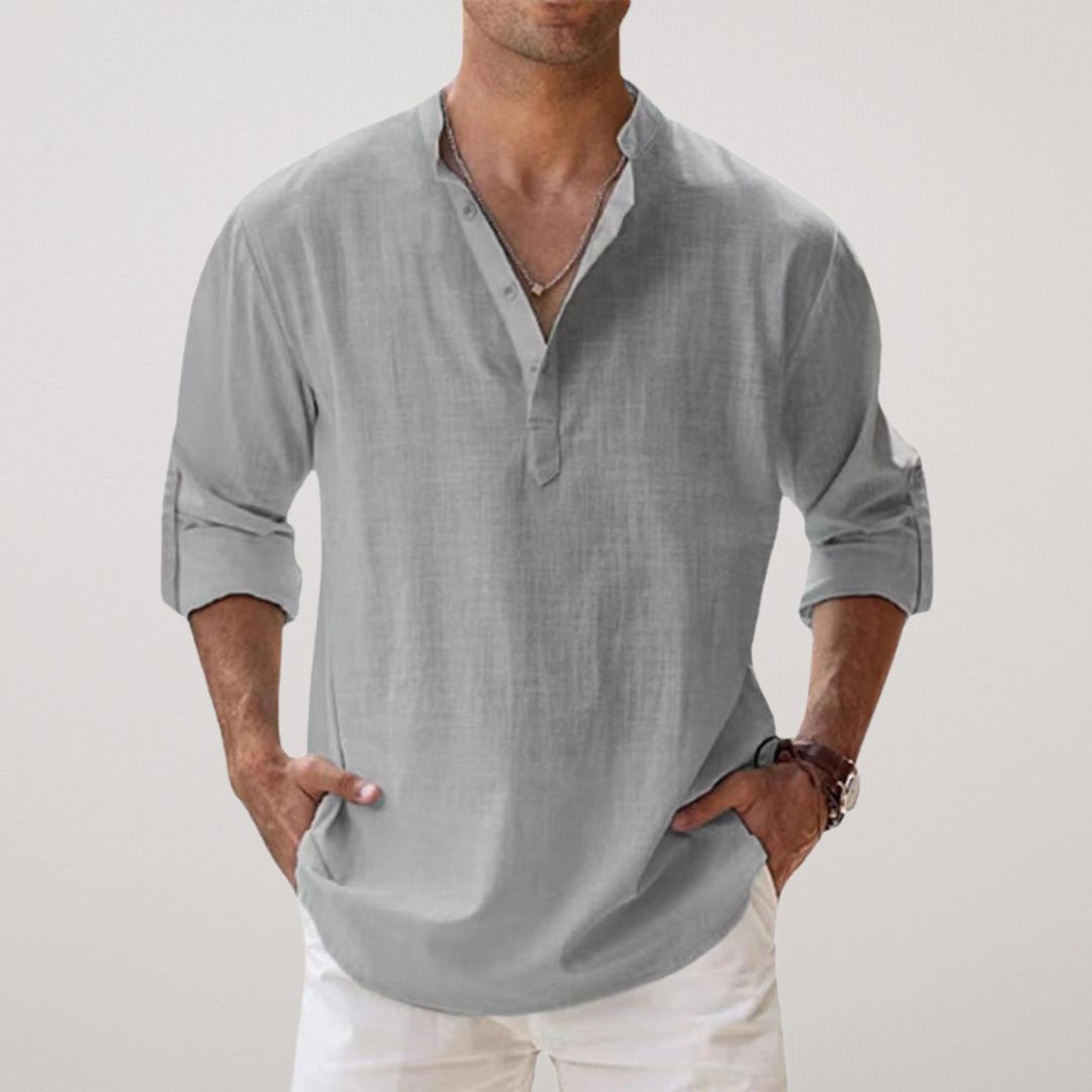 TOBE™ - Cotton Henley Shirt with Linen-Like Texture