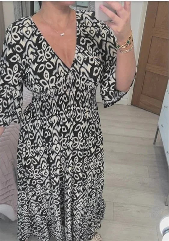 V-Neck Floral Print Dress