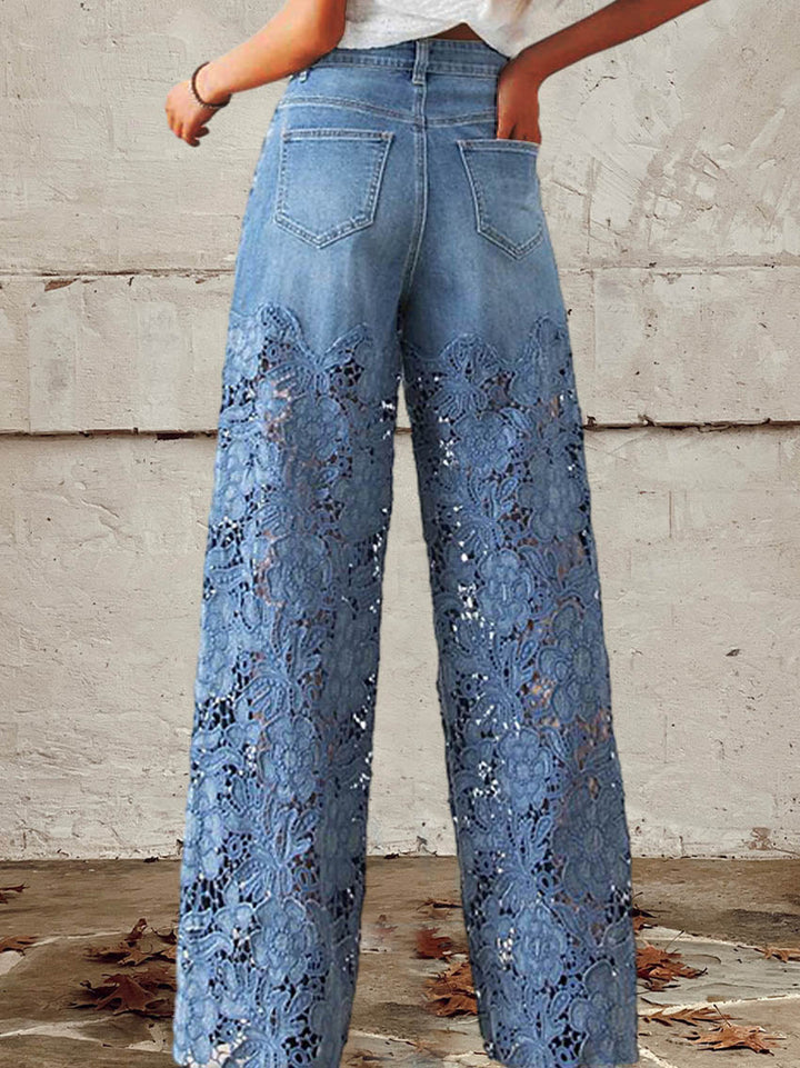 Elena | Jeans Patchwork en Dentelle Taille Mi-Haute