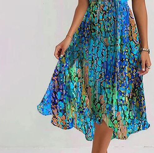Unique Blue Mid-Length Short-Sleeve Dress