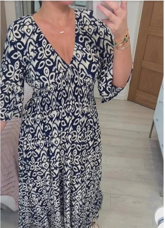 V-Neck Floral Print Dress