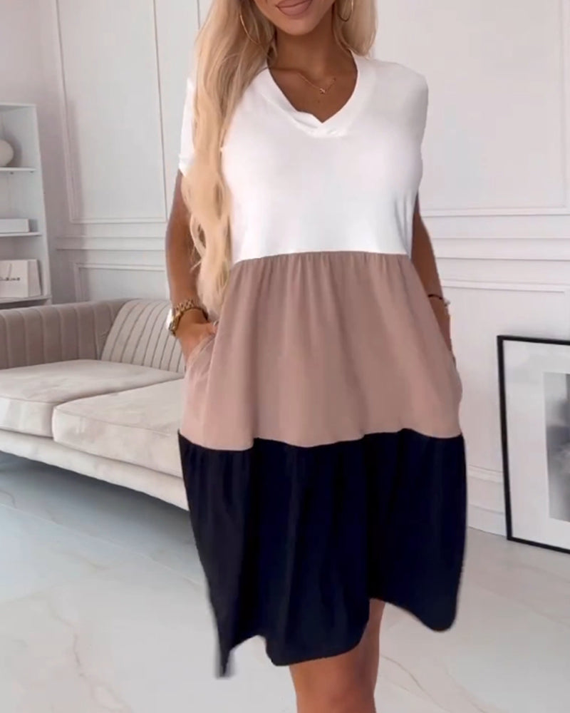 Alva | Short Sleeve Colour Block Casual Dress