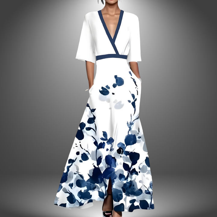 Alexa | Chic Floral Maxi Robe avec Décolleté en V