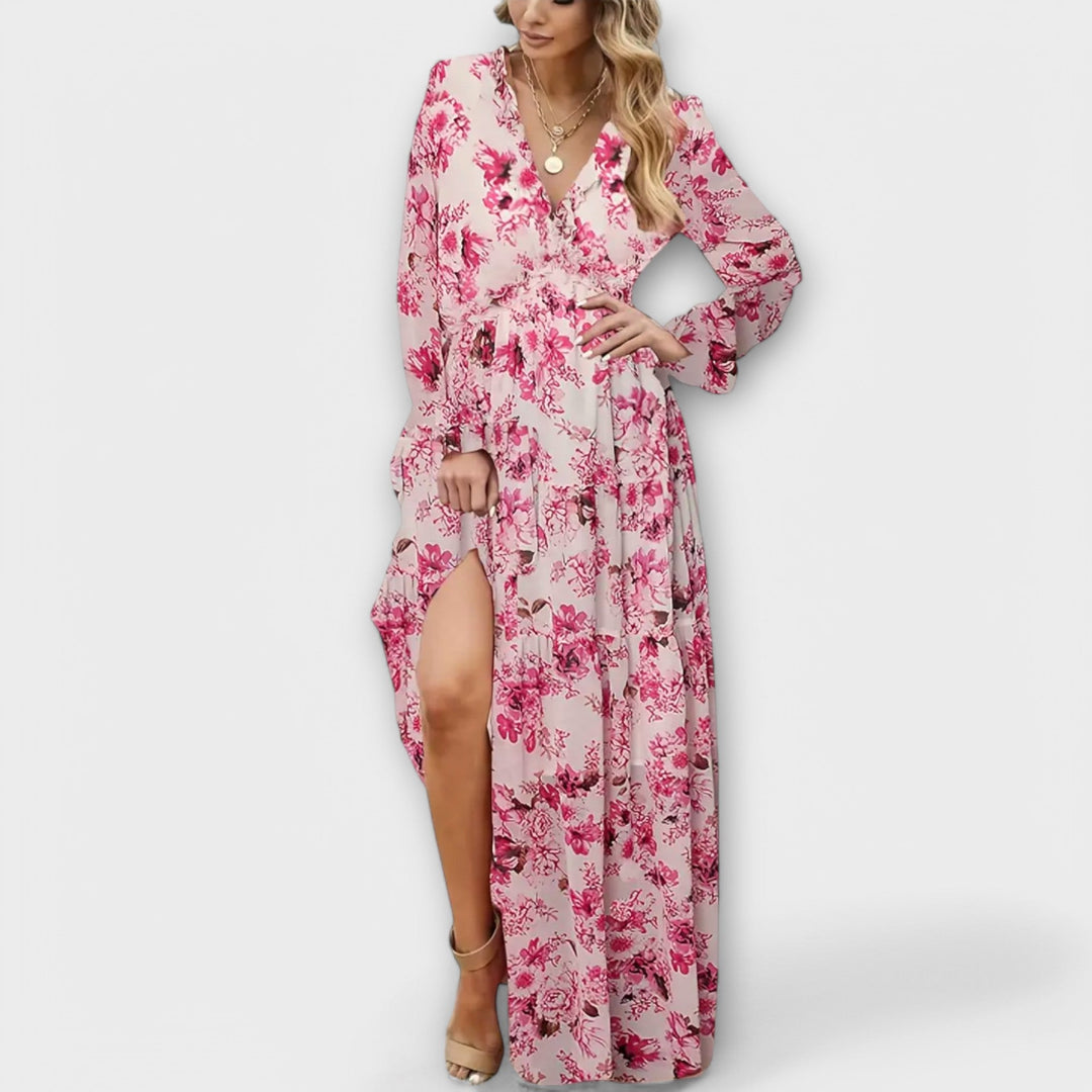 Elle | Robe Maxi à Fleurs avec Col en V